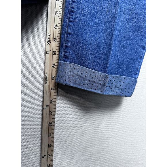 NYDJ Jeans Womens Size 12 Blue Cropped Bedazzled Cuffed Stretch - Picture 10 of 15